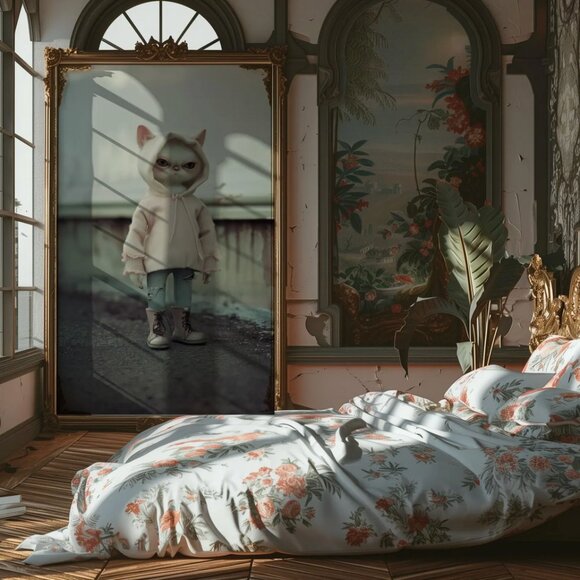 Original Cat with Hoodie Art Print + Digital Copy, Anthropomorphic Cat - Picture 9 of 10